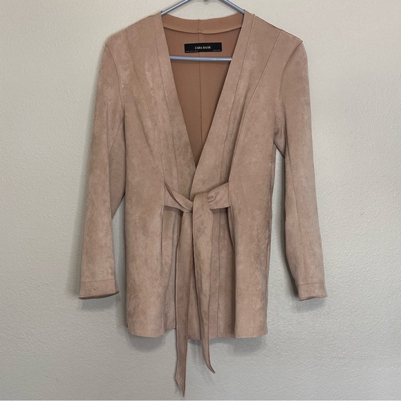 Zara Jackets & Blazers - Zara Basic Women's Blush/Taupe Faux Suede Tie-Waist Coat